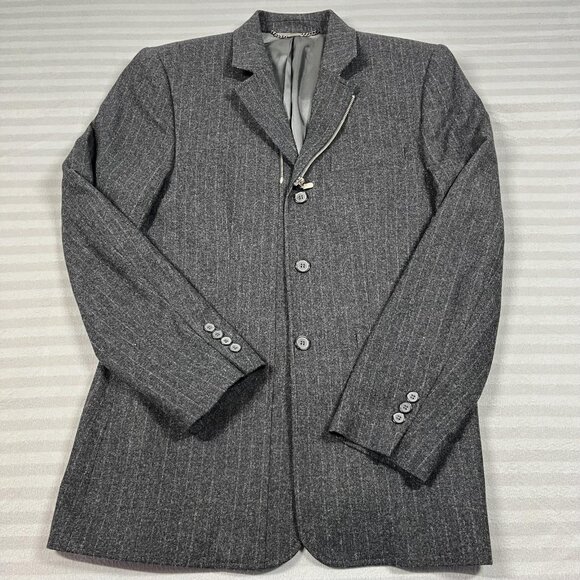 America Blazer Mens S Gray Pinstripe Wool Blend 3 Button Zip Insert Sport Coat - Picture 2 of 11